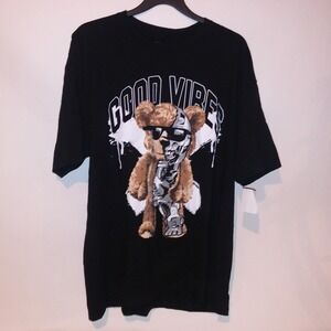 Twisted Label Mens T Shirt 4X Black Crew Neck Good Vibes Bear Graphic Tee New
